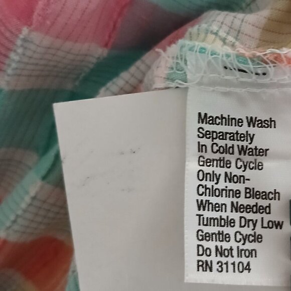 Pastels Mix Textured Plaid Cotton Blend Button Down 3/4 Sleeve Blouse Sz 14P - Picture 4 of 7